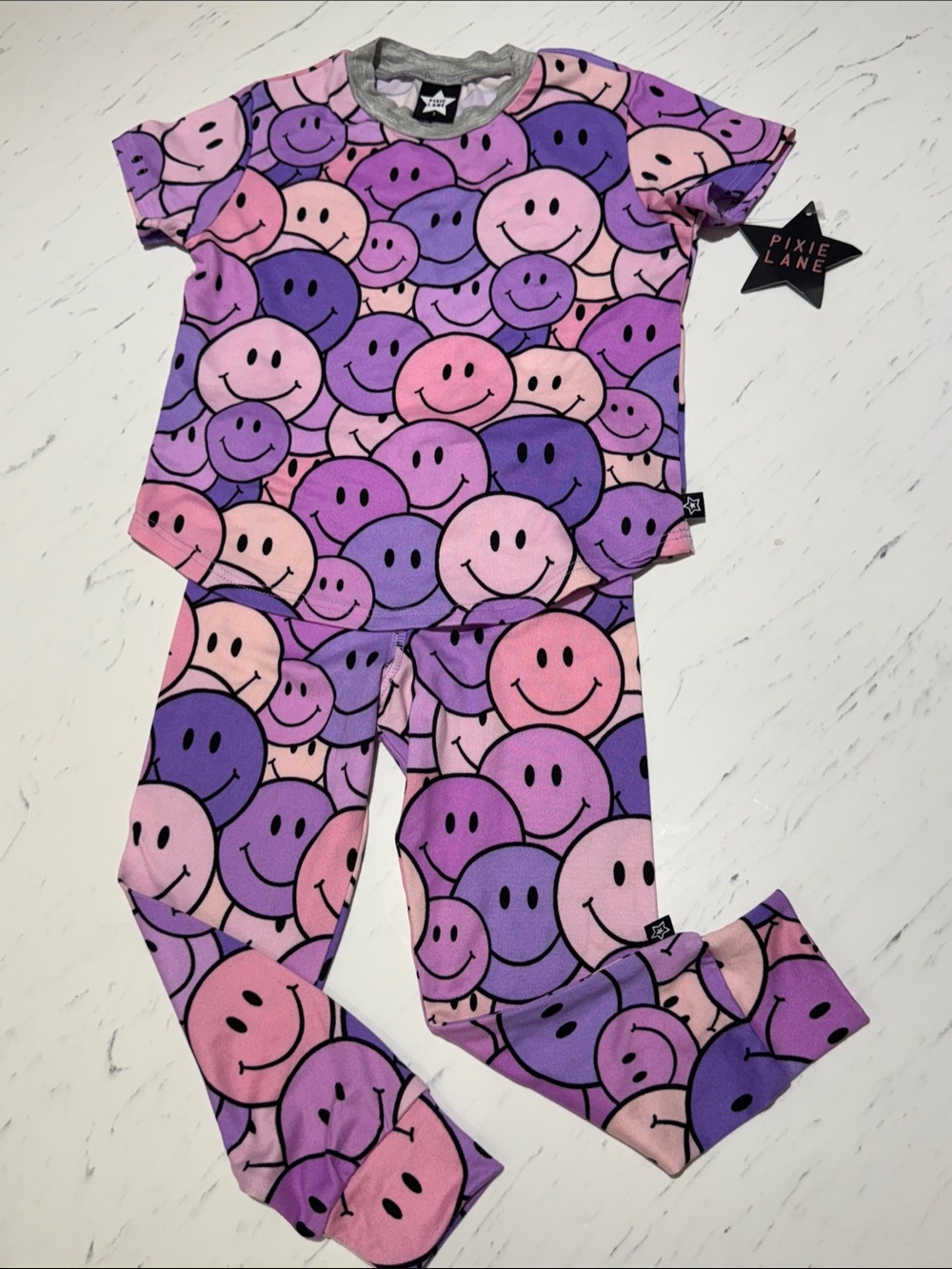 Pixielane Kids Purple & Pink Smiley Pajama Lounge Set 3T NWT